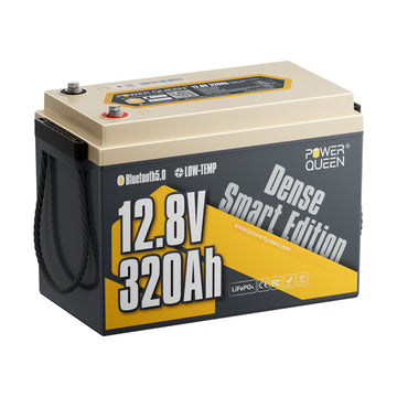 Power Queen 12V 320Ah LiFePO4 Battery with Bluetooth | Compact High Energy Density Deep Cycle RV Battery