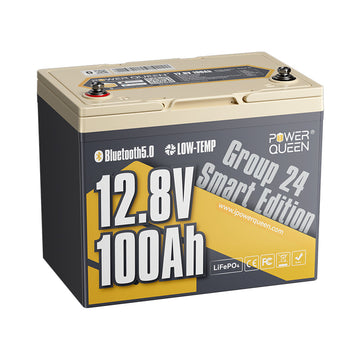 Power Queen 12V 100Ah Group 24 Smart Deep Cycle Lithium Battery
