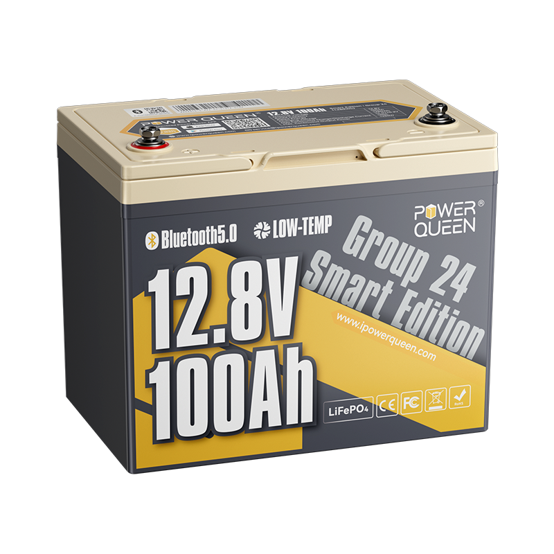 Power Queen 12V 100Ah Group 24 Smart Deep Cycle Lithium Battery