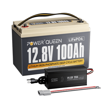 Power Queen 12V 100Ah LiFePO4 Battery + 14.6V 20A Charger