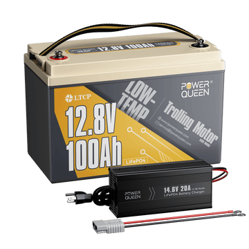Power Queen 12V 100Ah Low-Temp LiFePO4 Battery + 14.6V 20A Charger