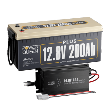Power Queen 12V 200Ah Plus LiFePO4 Battery + 14.6V 40A Charger