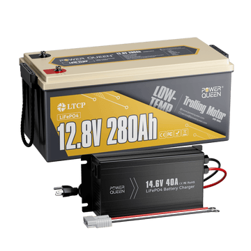 Power Queen 12V 280Ah Low-Temp LiFePO4 Battery + 14.6V 40A Charger