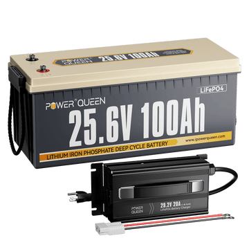 Power Queen 24V 100Ah LiFePO4 Battery + 29.2V 20A Charger