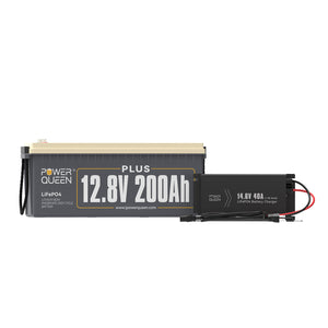 Power Queen 12V 200Ah Plus LiFePO4 Battery + 14.6V 40A Charger