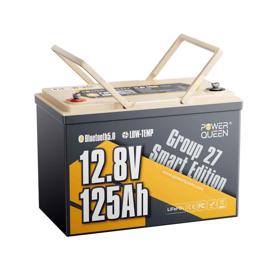 Power Queen 12V 125Ah Group27 Smart Deep Cycle Lithium Battery