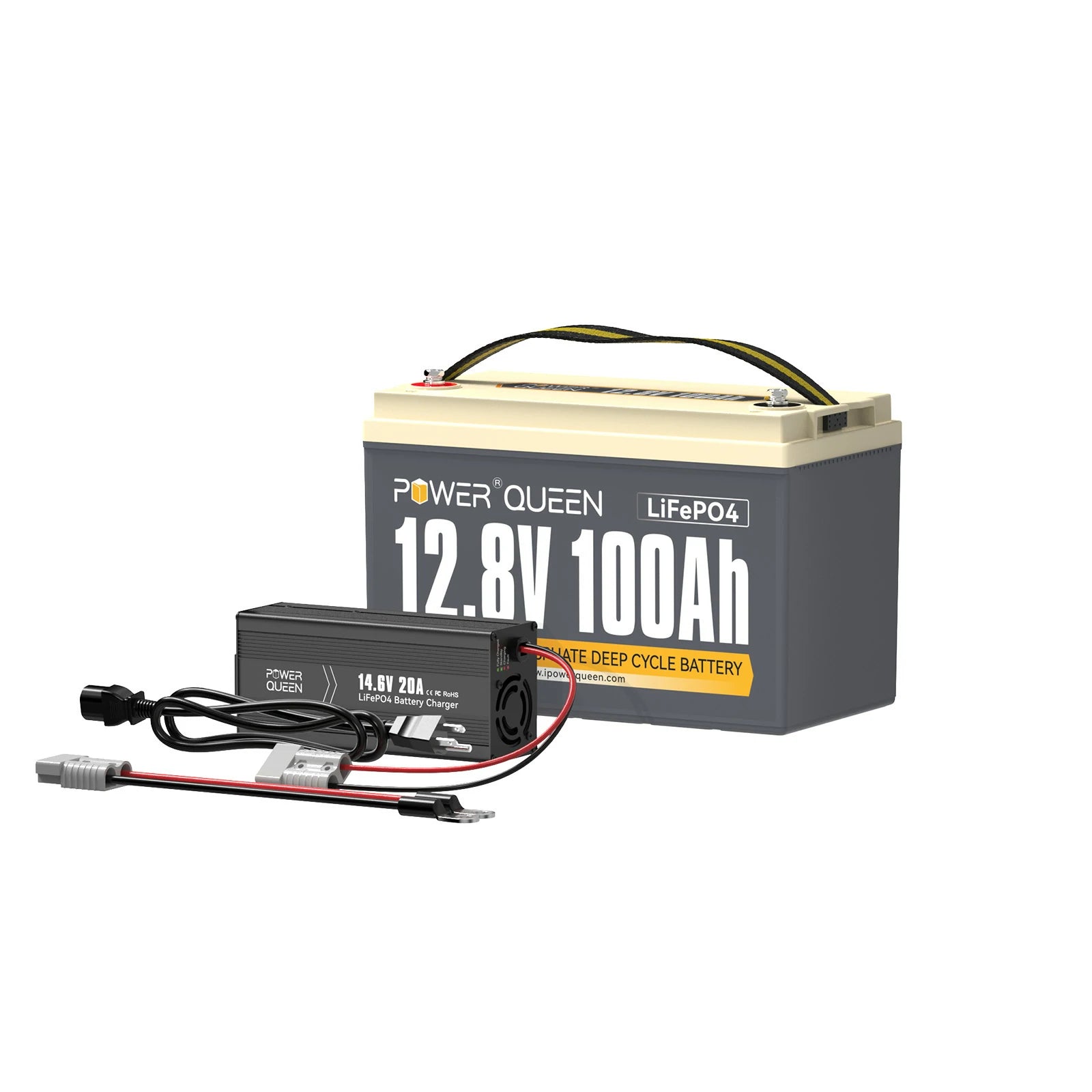 Power Queen 12V 100Ah LiFePO4 Battery + 14.6V 20A Charger