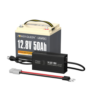 Power Queen 12V 50Ah LiFePO4 Battery + 14.6V 10A Charger