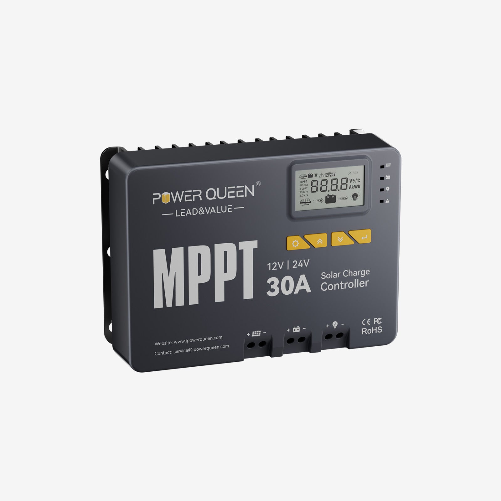 Contrôleur de charge solaire MPPT Power Queen 12/24 V 30 A et adaptateur Bluetooth