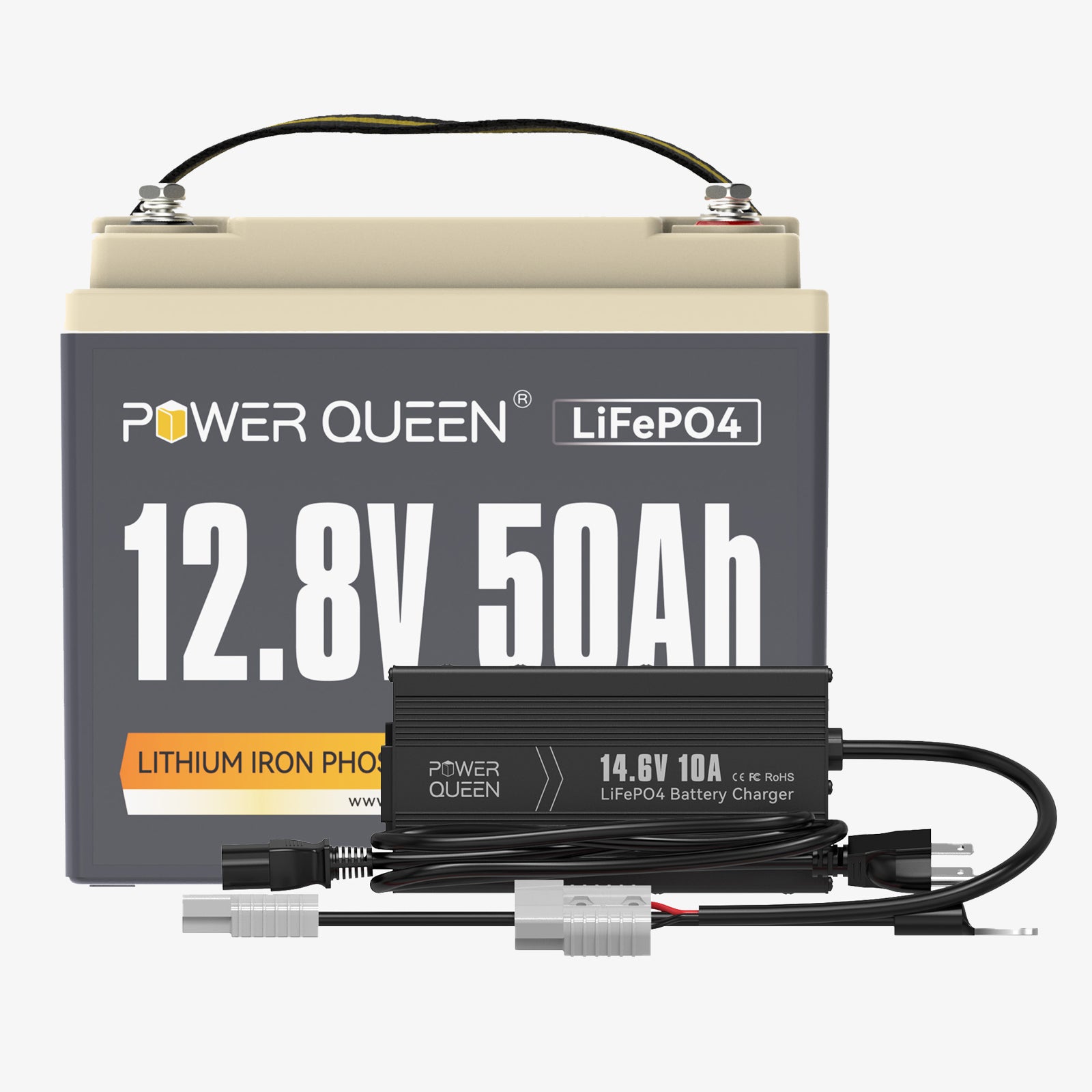 Power Queen 12V 50Ah LiFePO4 Battery + 14.6V 10A Charger