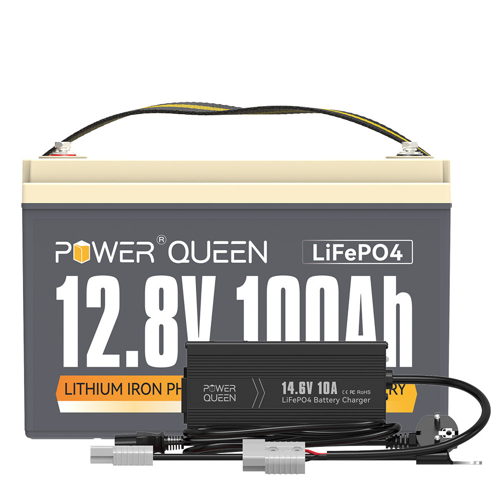 Power Queen 12V 100Ah LiFePO4 Battery + 14.6V 10A Charger