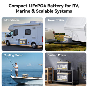 Compact LiFePO4 Battery for RV, Marine & Scalable Systems.