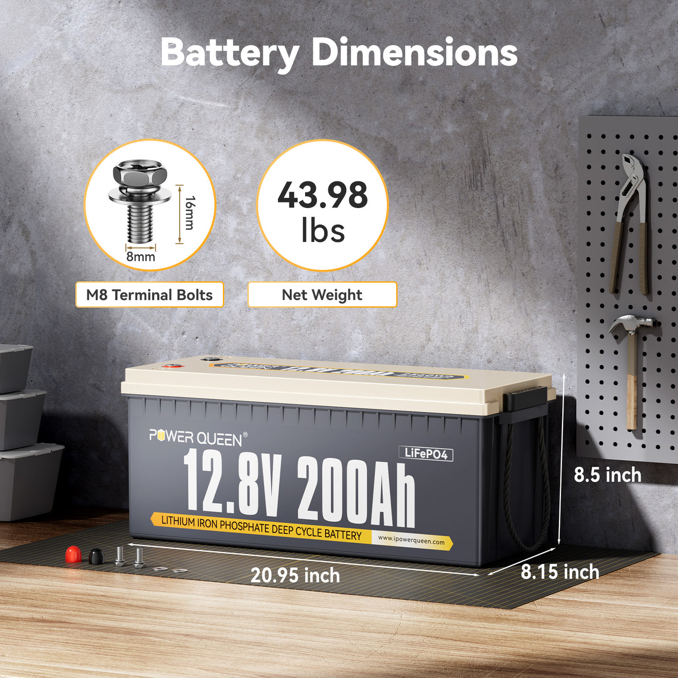 Power Queen 12V 200Ah LiFePO4 Battery Dimensions