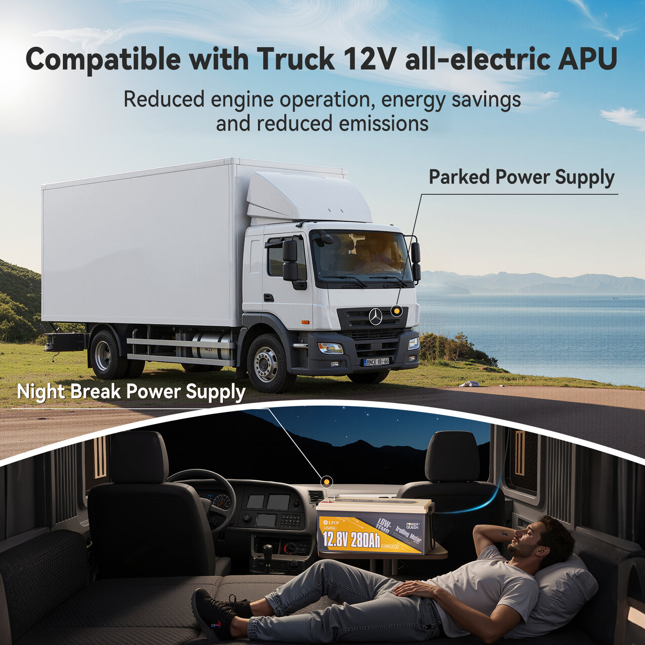 12V 280Ah Low-Temp Deep Cycle LiFePO4 Battery with truck 12v all-electric APU