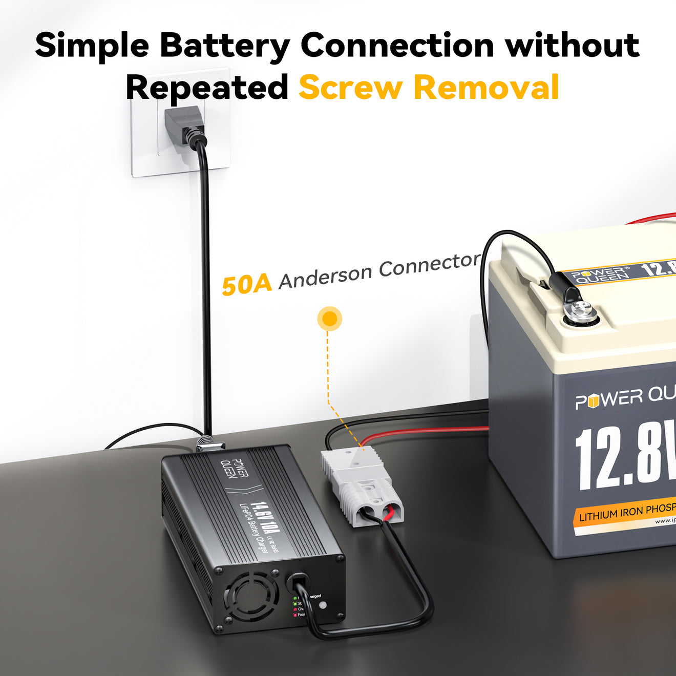 Chargeur de batterie Power Queen 14,6 V 10 A LiFePO4 pour batterie 12 V LiFePO4 