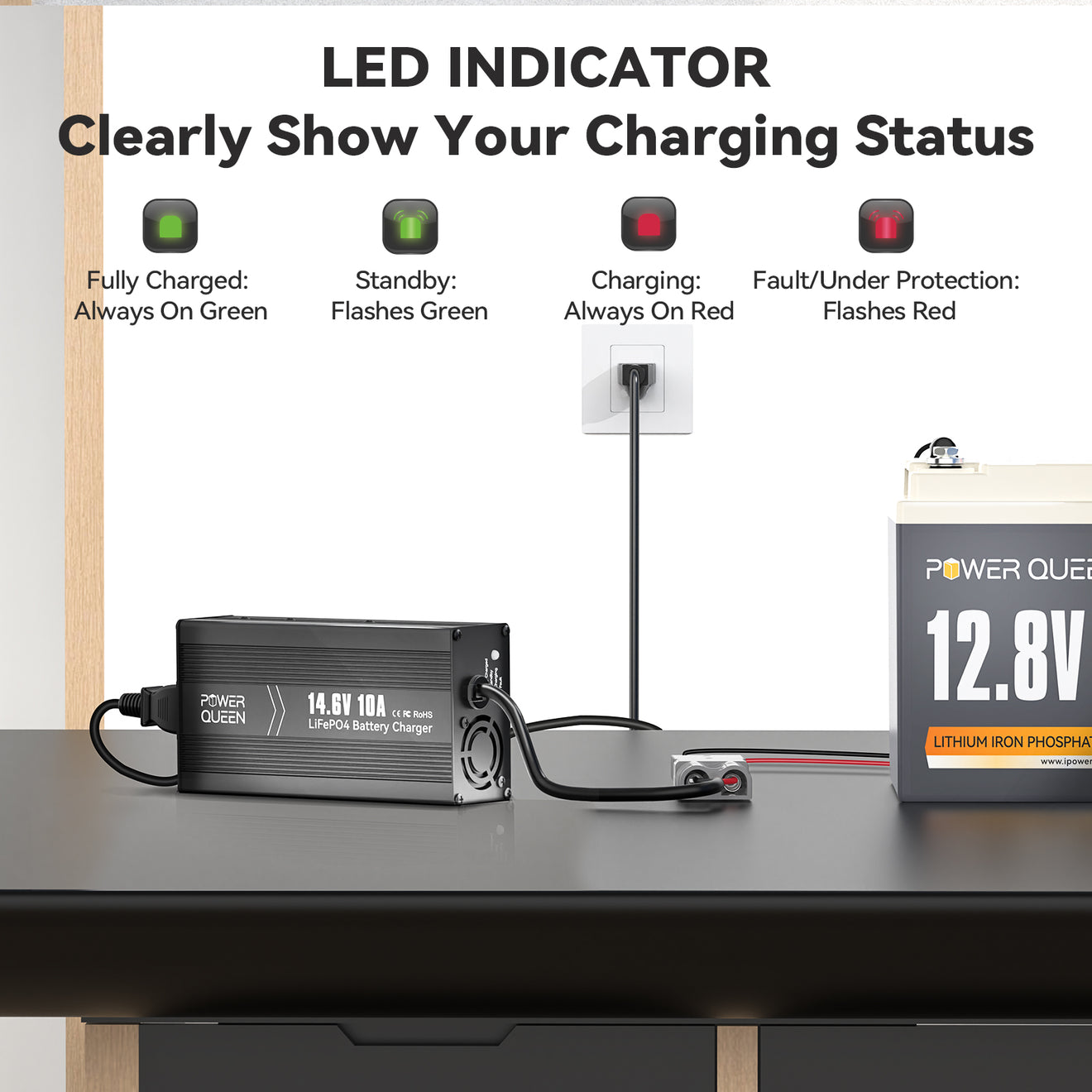 [Like New] Power Queen 14.6V 10A LiFePO4 Battery Charger For 12V LiFePO4 Lithium Battery