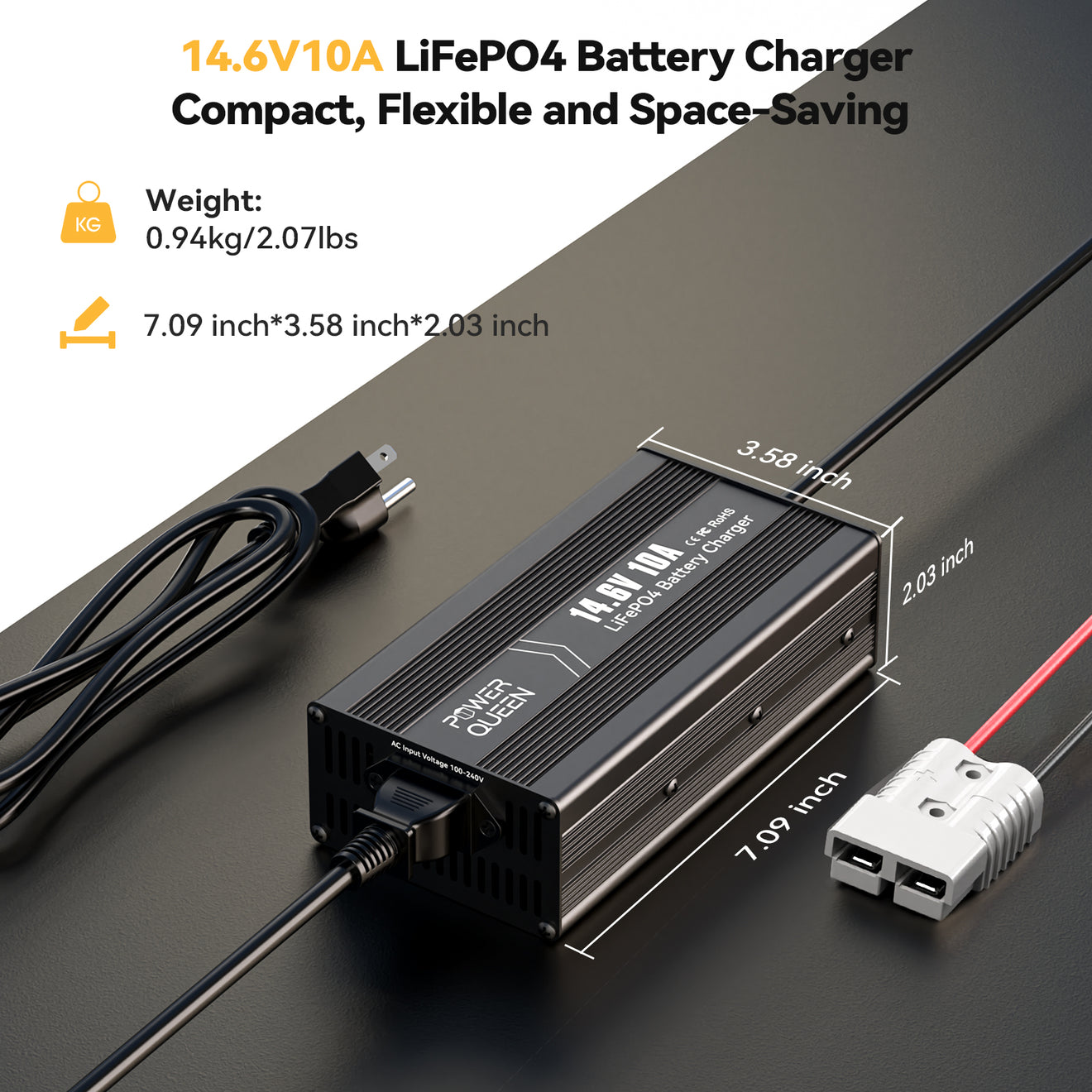 Chargeur de batterie Power Queen 14,6 V 10 A LiFePO4 pour batterie 12 V LiFePO4 