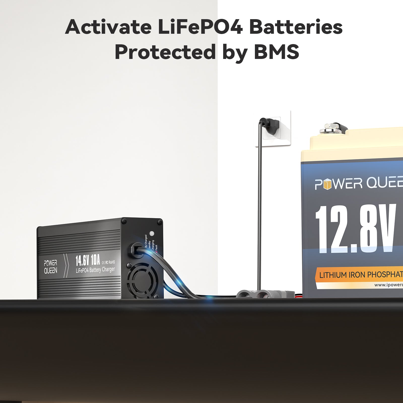 Chargeur de batterie Power Queen 14,6 V 10 A LiFePO4 pour batterie 12 V LiFePO4 