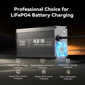 Chargeur de batterie Power Queen 14,6 V 10 A LiFePO4 pour batterie 12 V LiFePO4 