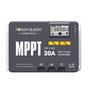 Contrôleur de charge solaire MPPT Power Queen 12/24 V 30 A et adaptateur Bluetooth