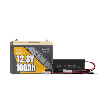Power Queen 12V 100Ah Group 24 LiFePO4 Battery + 14.6V 20A Charger