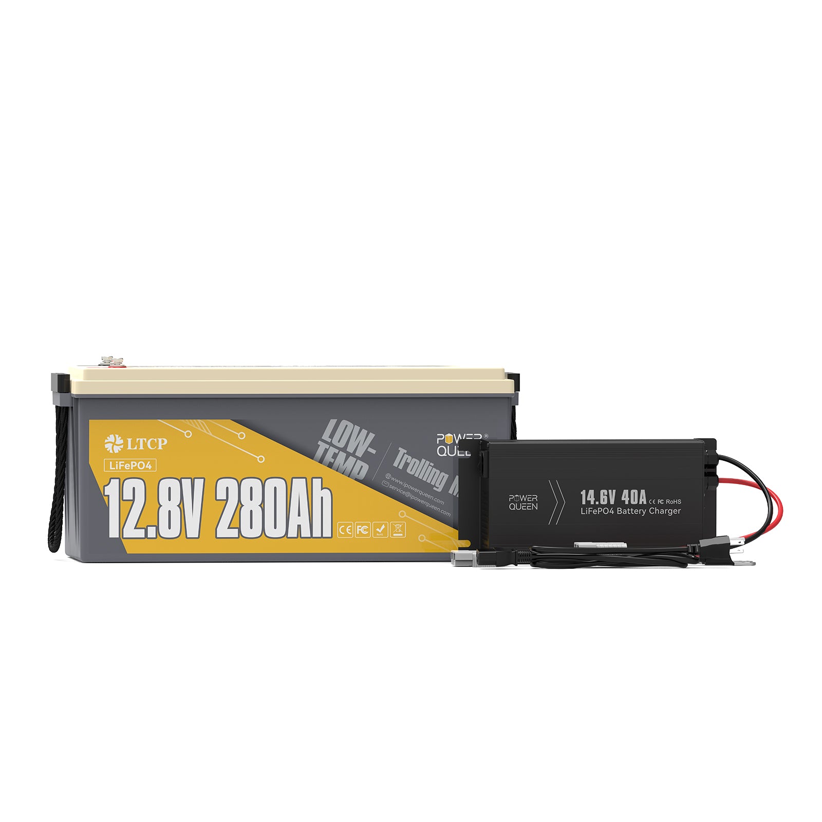 Power Queen 12V 280Ah Low-Temp LiFePO4 Battery + 14.6V 40A Charger