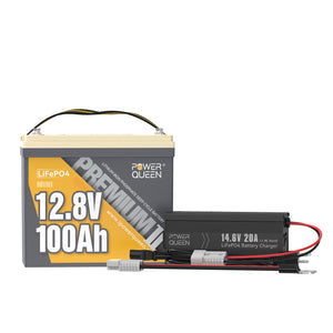 Power Queen 12V 100Ah Mini LiFePO4 Battery+14.6V 20A charger