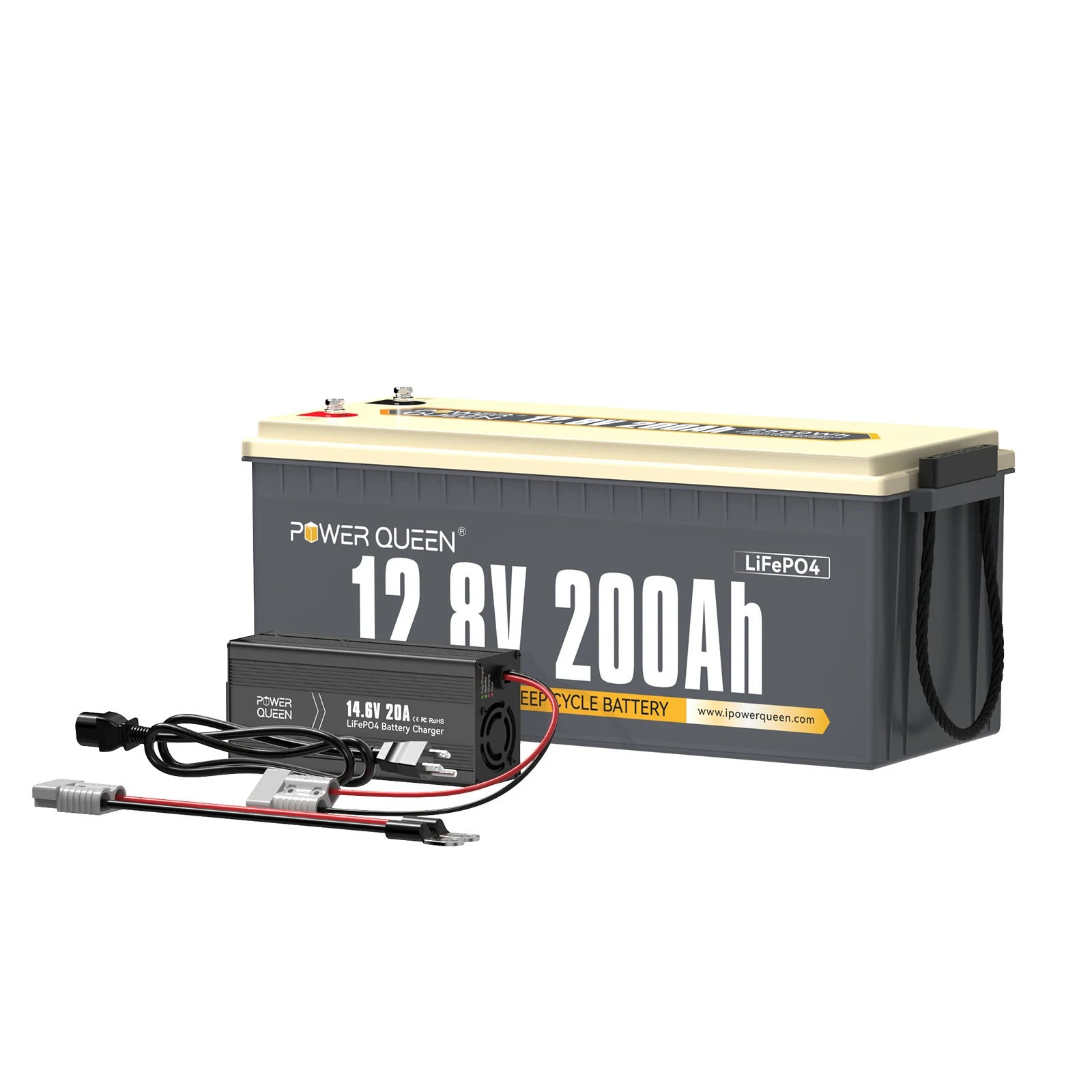 Power Queen 12V 200Ah Plus LiFePO4 Battery + 14.6V 20A Charger