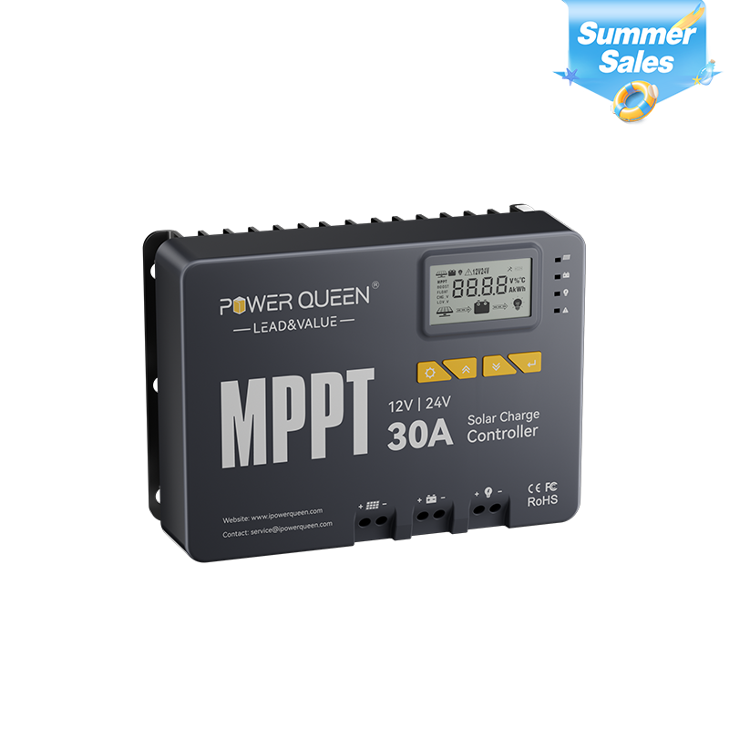 Power Queen 12/24V 30 Amp MPPT Solar Charge Controller & Bluetooth Adapter