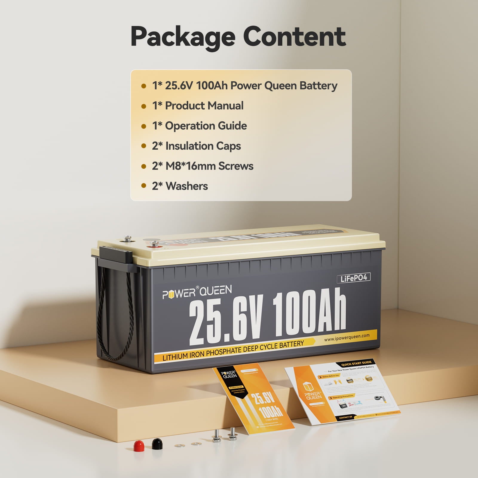 Power Queen 24V 100Ah LiFePO4 Battery