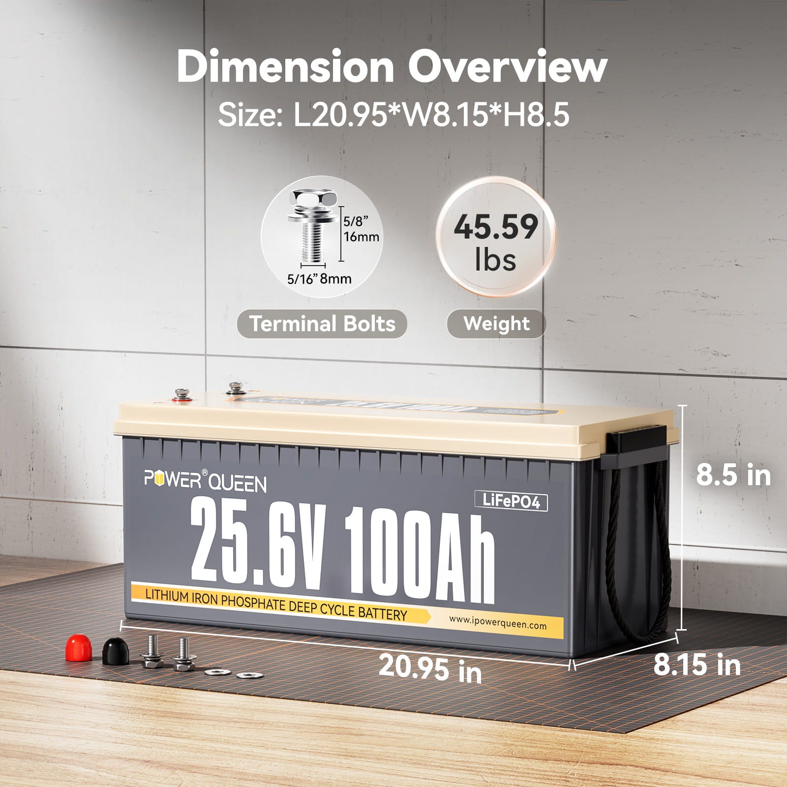 Power Queen 24V 100Ah LiFePO4 Battery