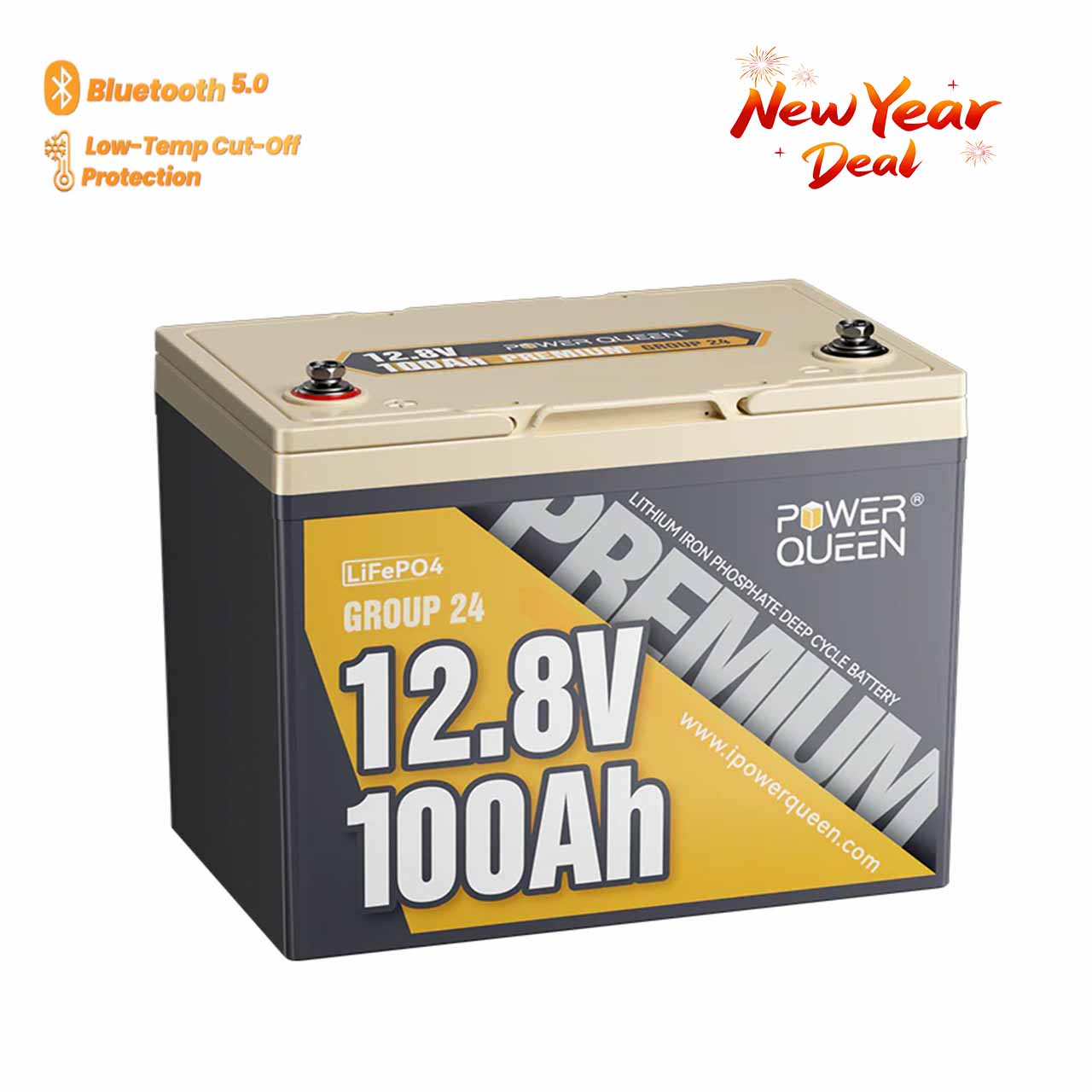 Batterie lithium à décharge profonde Power Queen 12 V 100 Ah Groupe 24