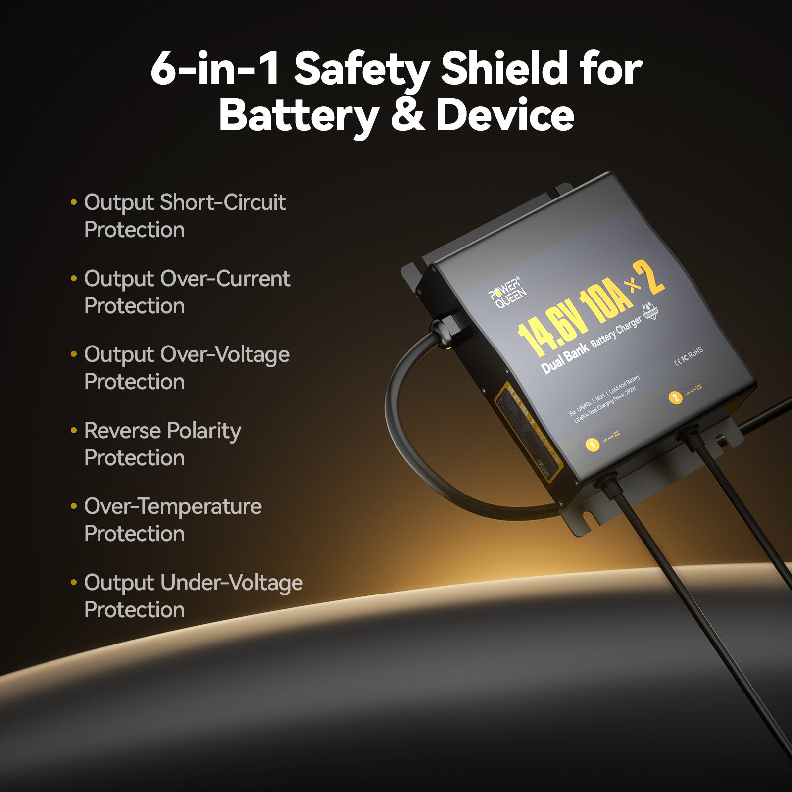 Chargeur de batterie Power Queen 14,6 V 20 A LiFePO4 pour batterie 12 V LiFePO4 