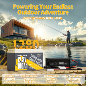 Power Queen 12V 100Ah Low-Temp Smart LiFePO4 Battery + 14.6V 20A Charger