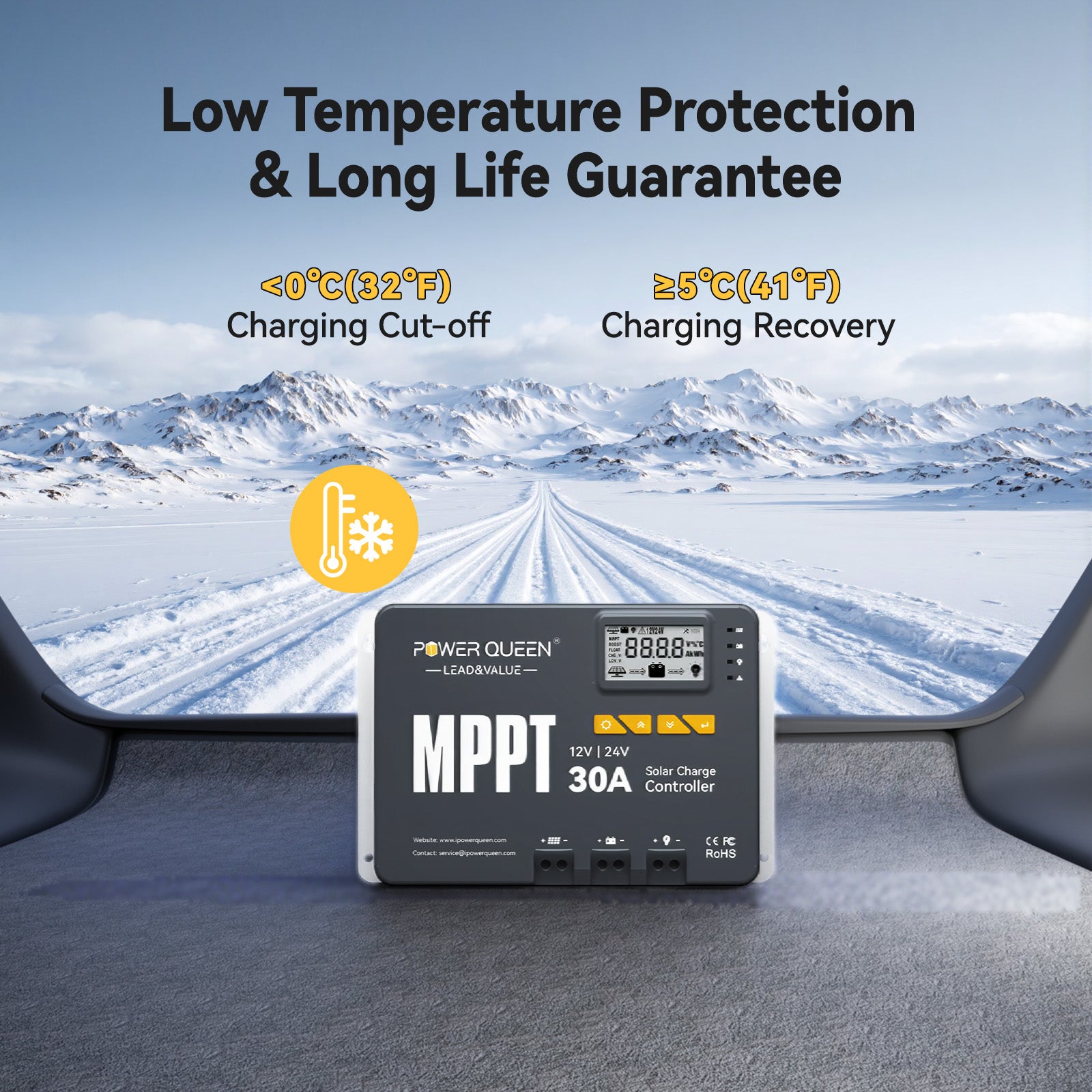 Power Queen 12/24V 30A MPPT Solar Charge Controller Built-In Bluetooth