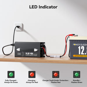 Power Queen 14.6V 40A LiFePO4 Battery Charger for 12V LiFePO4 Battery