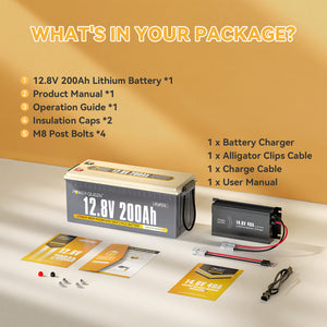 Power Queen 12V 200Ah LiFePO4 Battery + 14.6V 40A Charger