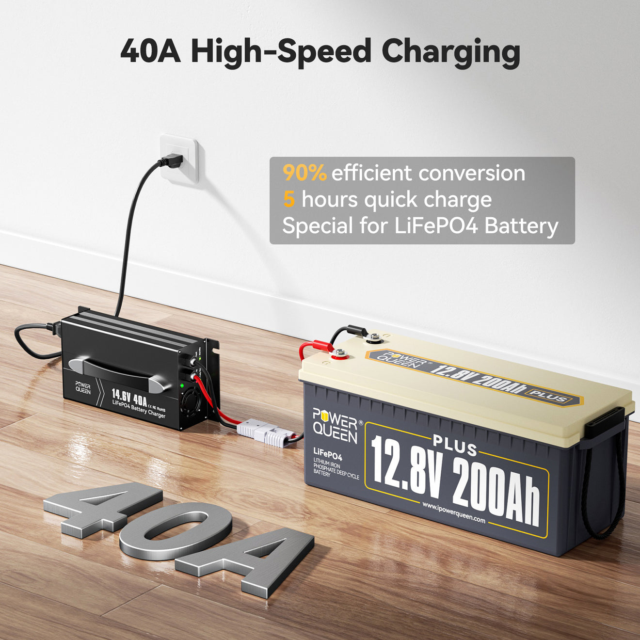Power Queen 14.6V 40A LiFePO4 Battery Charger for 12V LiFePO4 Battery