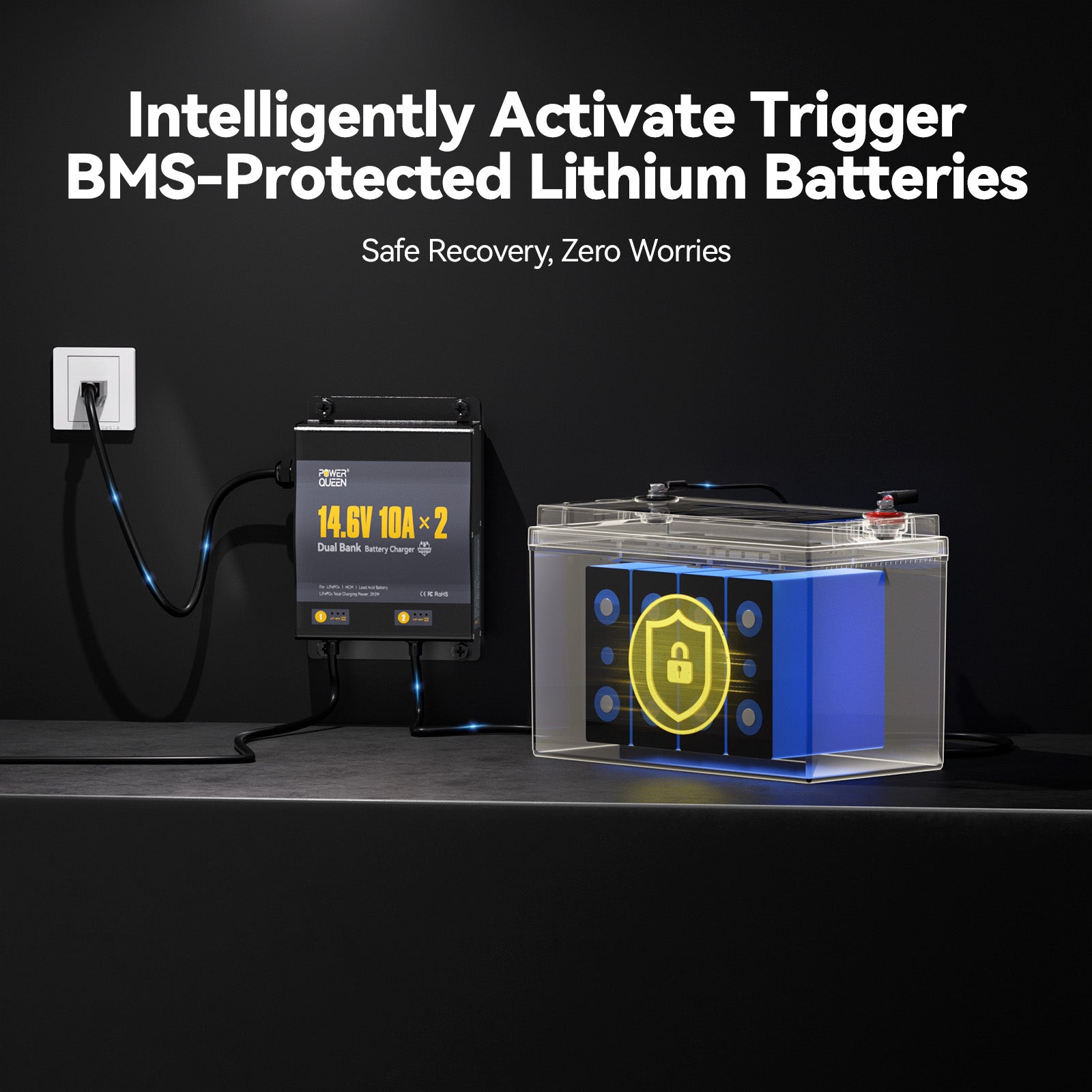 Chargeur de batterie Power Queen 14,6 V 20 A LiFePO4 pour batterie 12 V LiFePO4 