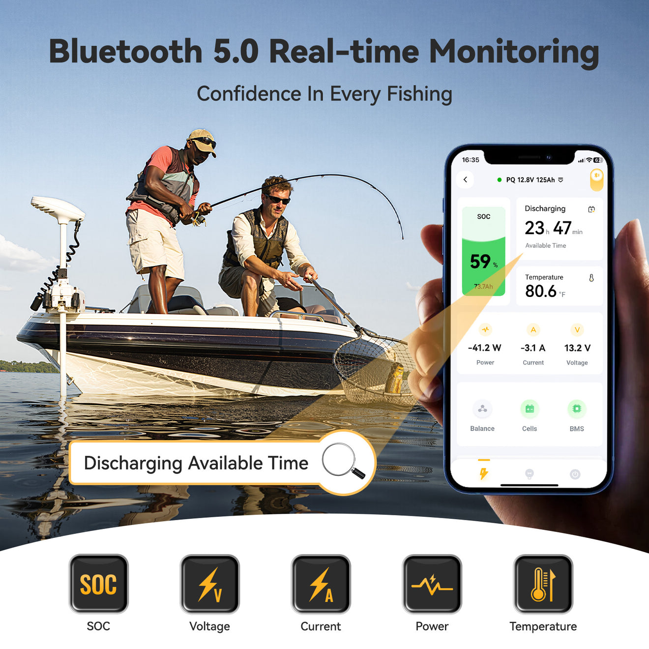 Power Queen 12V 125Ah Group27 Smart Deep Cycle Lithium Battery