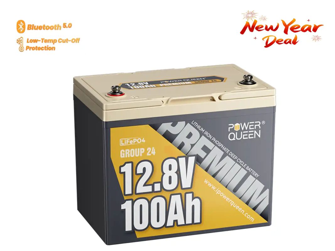 Batterie lithium à décharge profonde Power Queen 12 V 100 Ah Groupe 24
