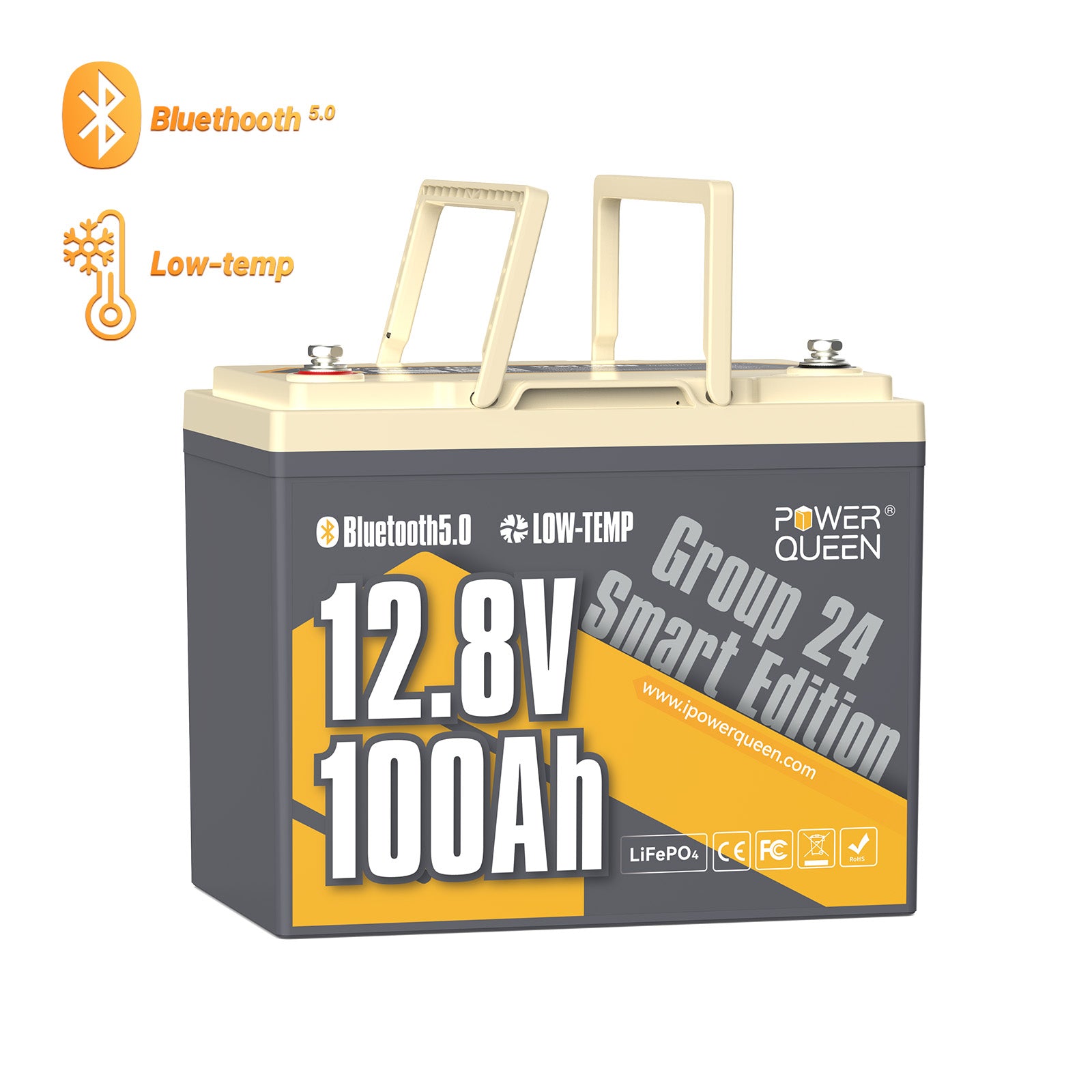 [Like New] Power Queen 12V 100Ah Group 24 Smart Deep Cycle LiFePO4 Battery