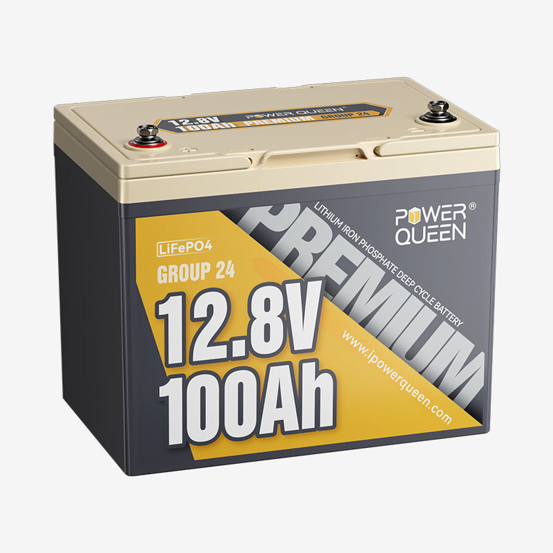 Batterie LiFePO4 Power Queen 12 V 100 Ah Premium, compatible avec le boîtier de batterie BCI Groupe 24