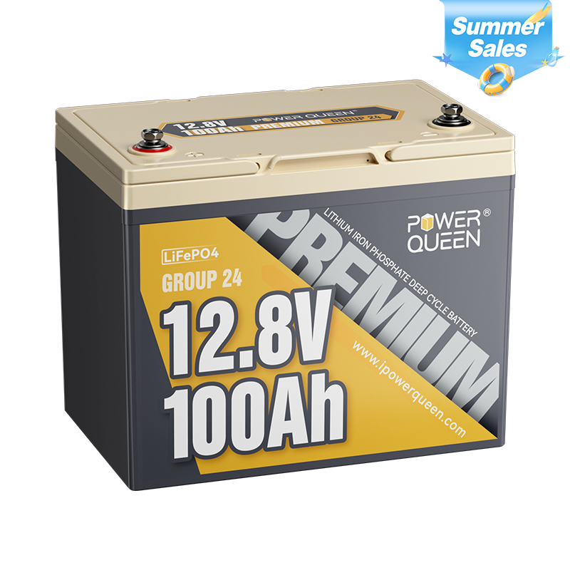 Power Queen 12V 100Ah Group 24 LiFePO4 Battery