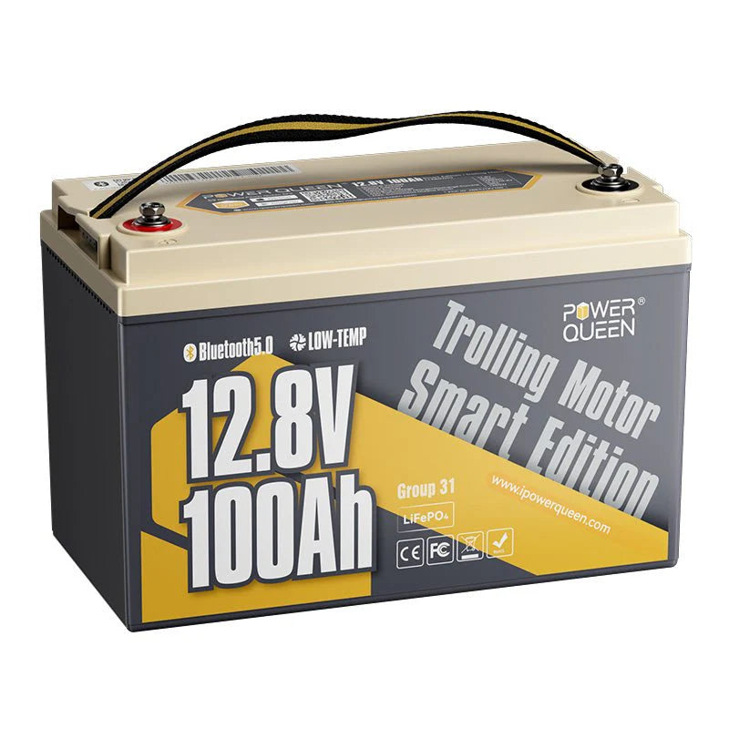 Power Queen 12V 100Ah Low-Temp Smart Deep Cycle Lithium Battery