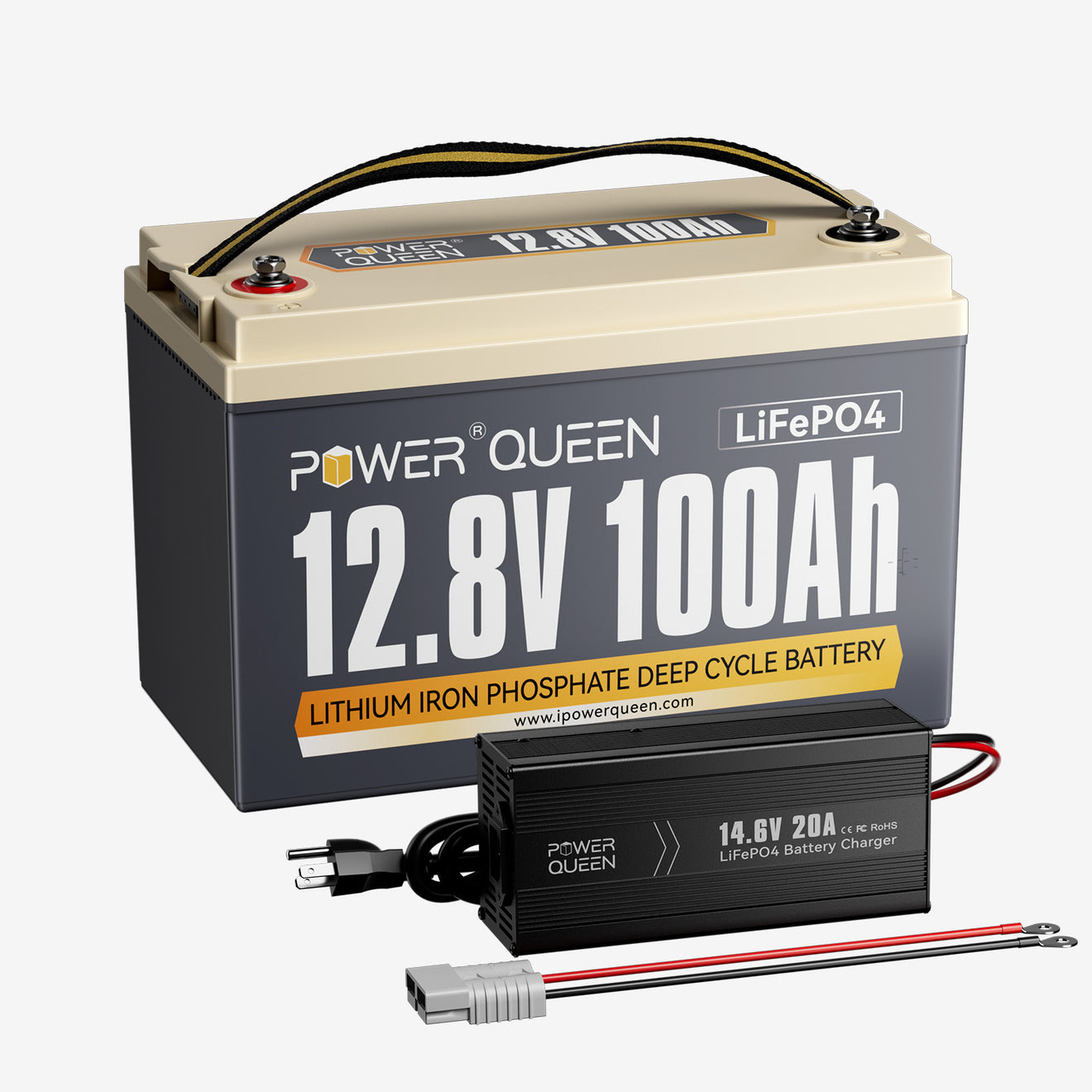 Power Queen 12V 100Ah LiFePO4 Battery + 14.6V 20A Charger