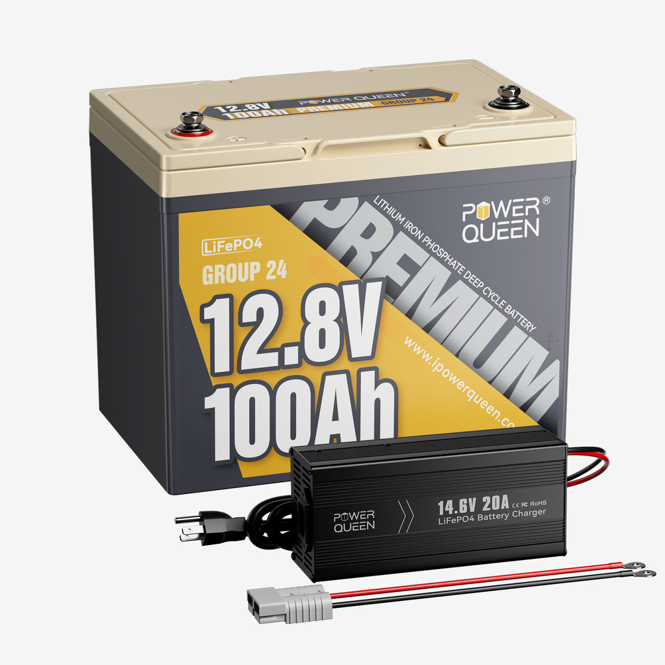 Power Queen 12V 100Ah Mini LiFePO4 Battery+14.6V 20A charger