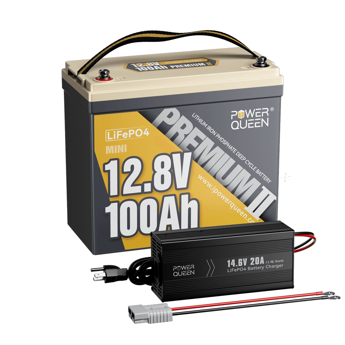 Batterie LiFePO4 Power Queen 12 V 100 Ah Mini + chargeur 14,6 V 20 A
