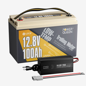 Power Queen 12V 100Ah Low-Temp LiFePO4 Battery + 14.6V 20A Charger
