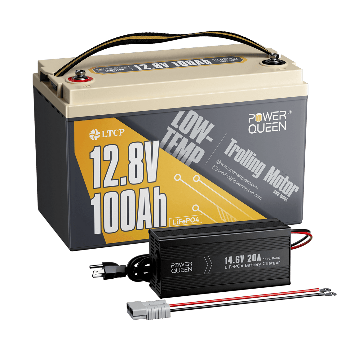 Batterie LiFePO4 basse température Power Queen 12 V 100 Ah + chargeur 14,6 V 20 A